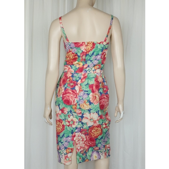 Vintage 80s 2pc floral cotton wiggle dress with crop bolero jacket S - Picture 6 of 10